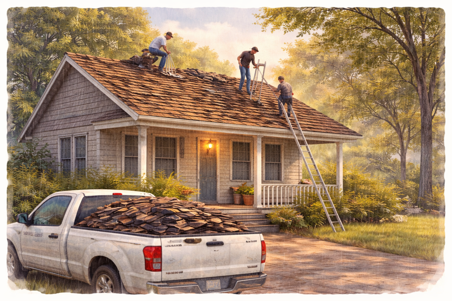 Roof repair in progress