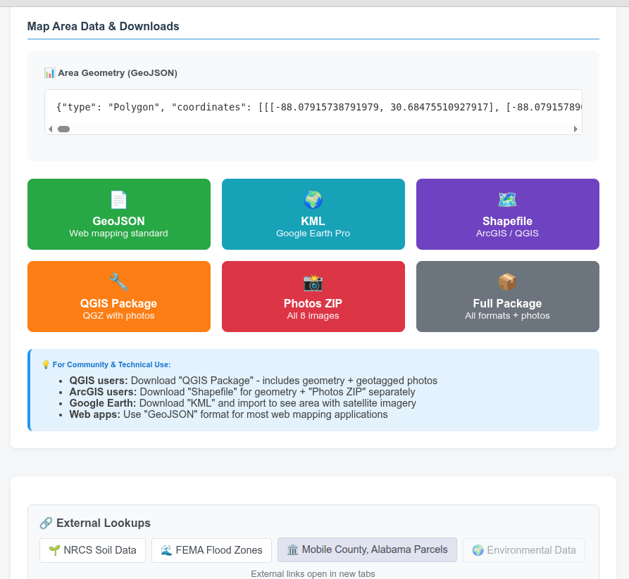 MapArea Export Screen